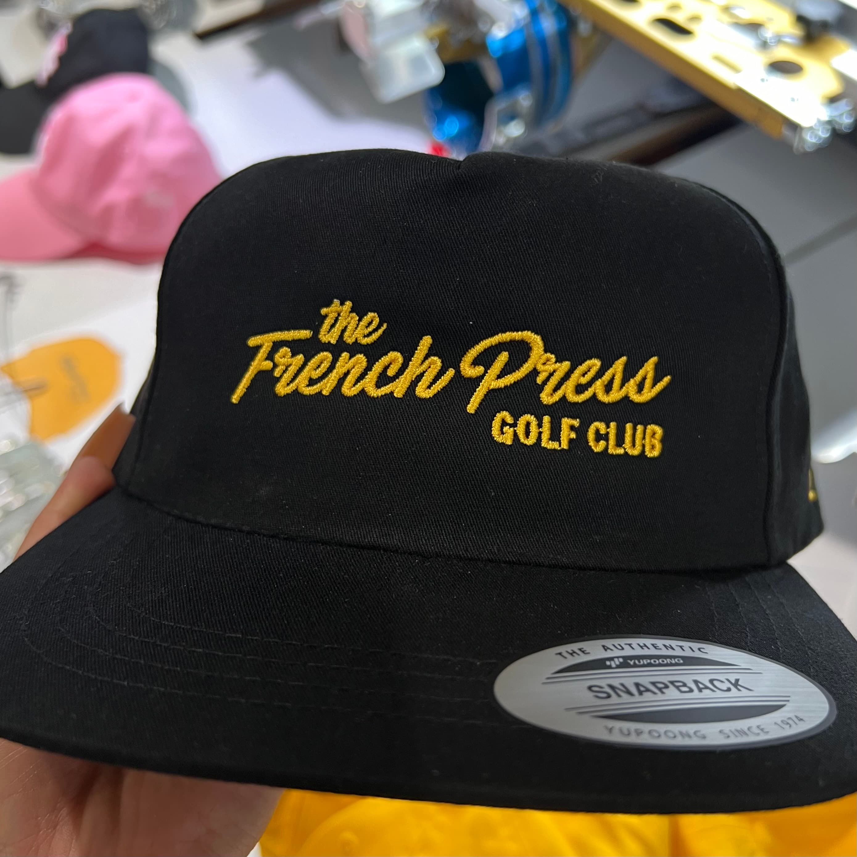 Custom printed hats from French Press Custom