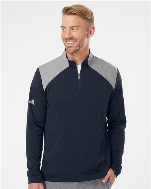 Adidas Men's Textured Mixed Media Quarter-Zip Pullover