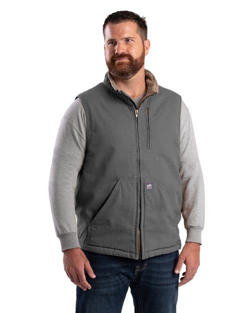 Berne Apparel Men's Heartland Sherpa-Lined Washed Duck Vest
