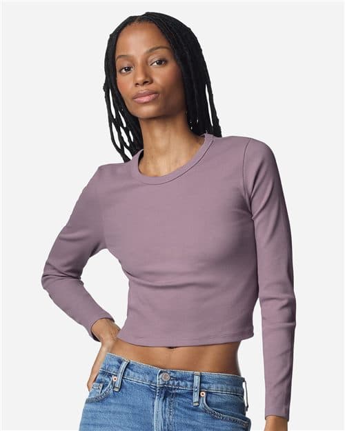 American Apparel Women's Baby Rib Long Sleeve Cropped Tee