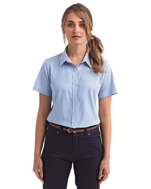 Artisan Collection by Reprime Women's Microcheck Gingham Short Sleeve Cotton Dress Shirt