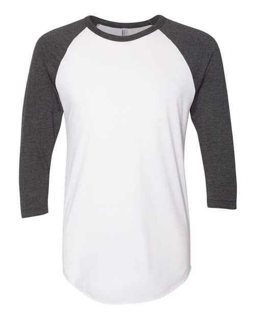 American Apparel Unisex USA-Made 50/50 Poly/Cotton Raglan Three-Quarter Sleeve Tee